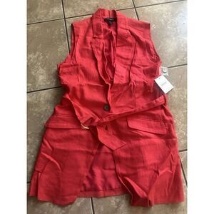 NWT $129 Ellen Tracy M Linen Blend Belted Vest Top Geranium Pinkish Red